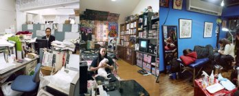 Triptych Portrait of People at Work, Home, and Play 