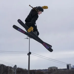 Katie flying through the air
