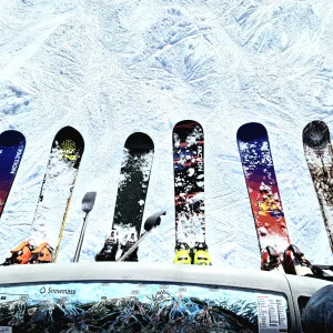 Six Monoskis on a Chairlift