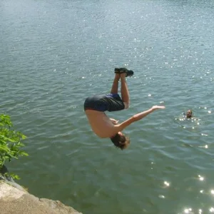 Backflip on the river. first day of summer