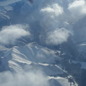 An airplane wing--plus some mountains!