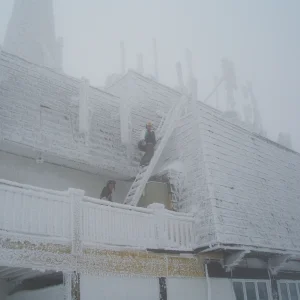 Climbing the tram house at jay