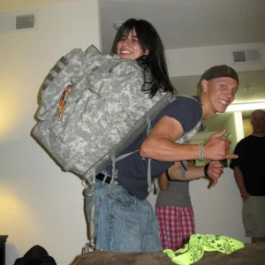 My GF in my big ass backpack