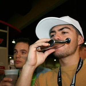 BOONE pro rider Dylan Curry pounding the flask at SIA