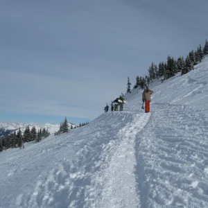 Boot pack up over the ridge at revelstoke