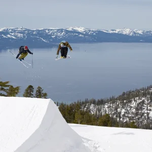 3 nose grab with lake tahoe in the back