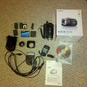 Canon HV30 Camera, Wide Angle Lens, Extras