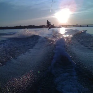 Late afternoon wakeboarding