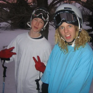 Bro in white and me in teal