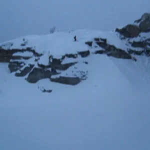 Small cliff to heavy snow to double eject.