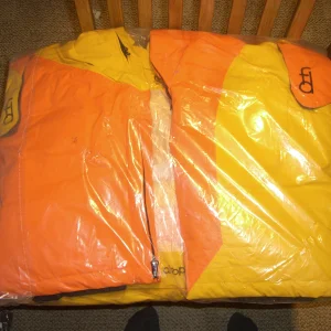 First drop yellow and orange pants never worn in package