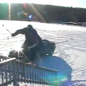 Wooden handrail in burke parking lot