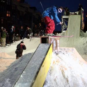 Josh nighttime box at Burlington Rail Jam