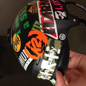 sticker'd helmet
