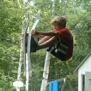 truckdriver on tramp skis