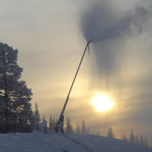 Wonderful picture of hafjell, norway. snow canon in sunset