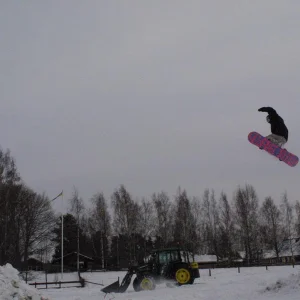 Oskar testing the gap we build outside my friends house