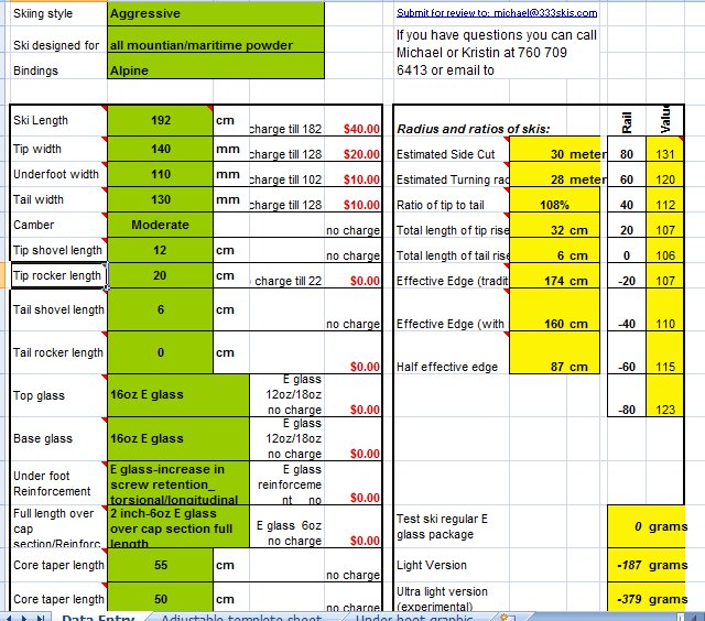 333 ski dimensions order