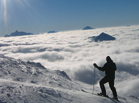 above the clouds.