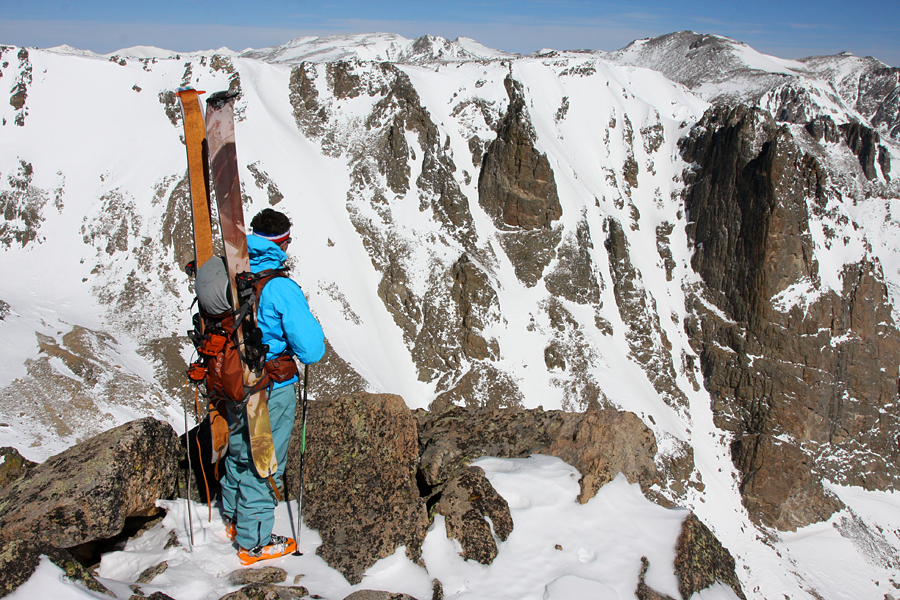 Admiring the Spire Couloir