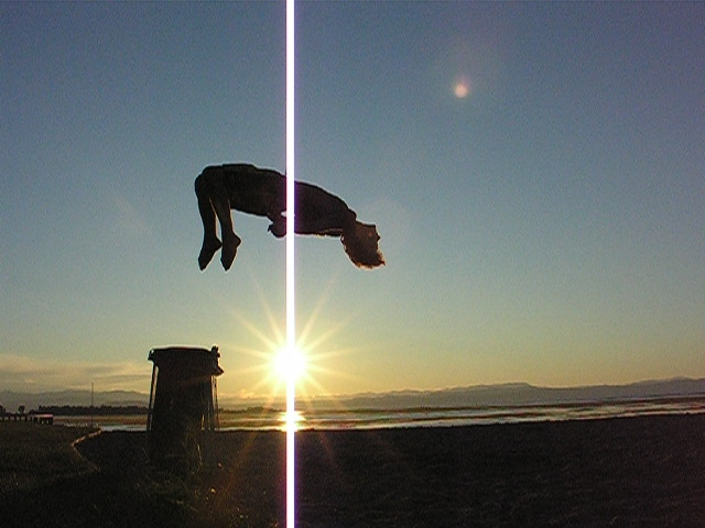 Backflip at beach with sunrise