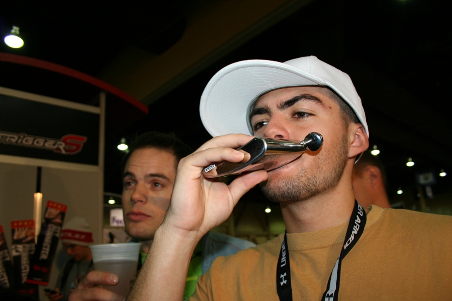 BOONE pro rider Dylan Curry pounding the flask at SIA