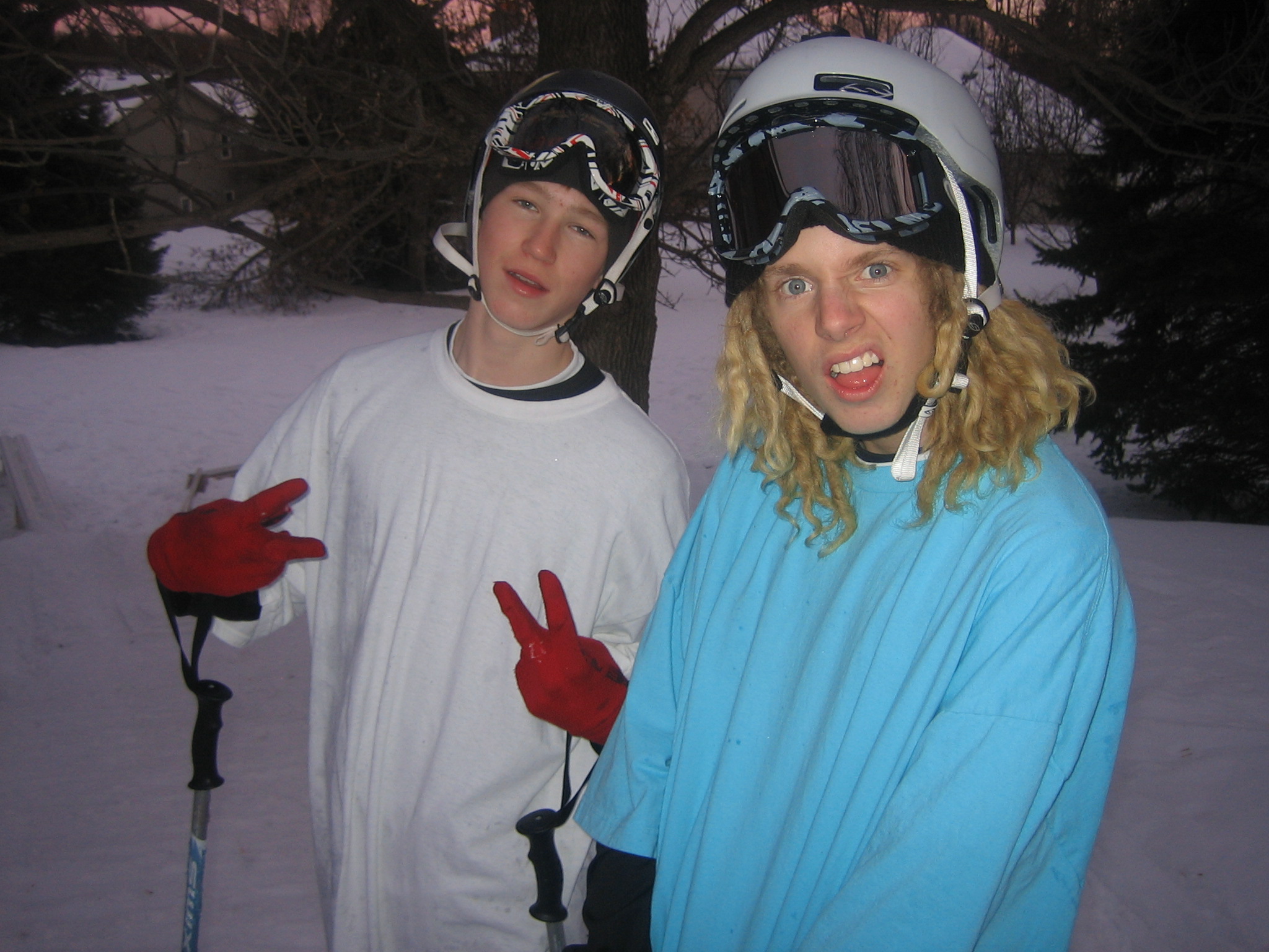 Bro in white and me in teal