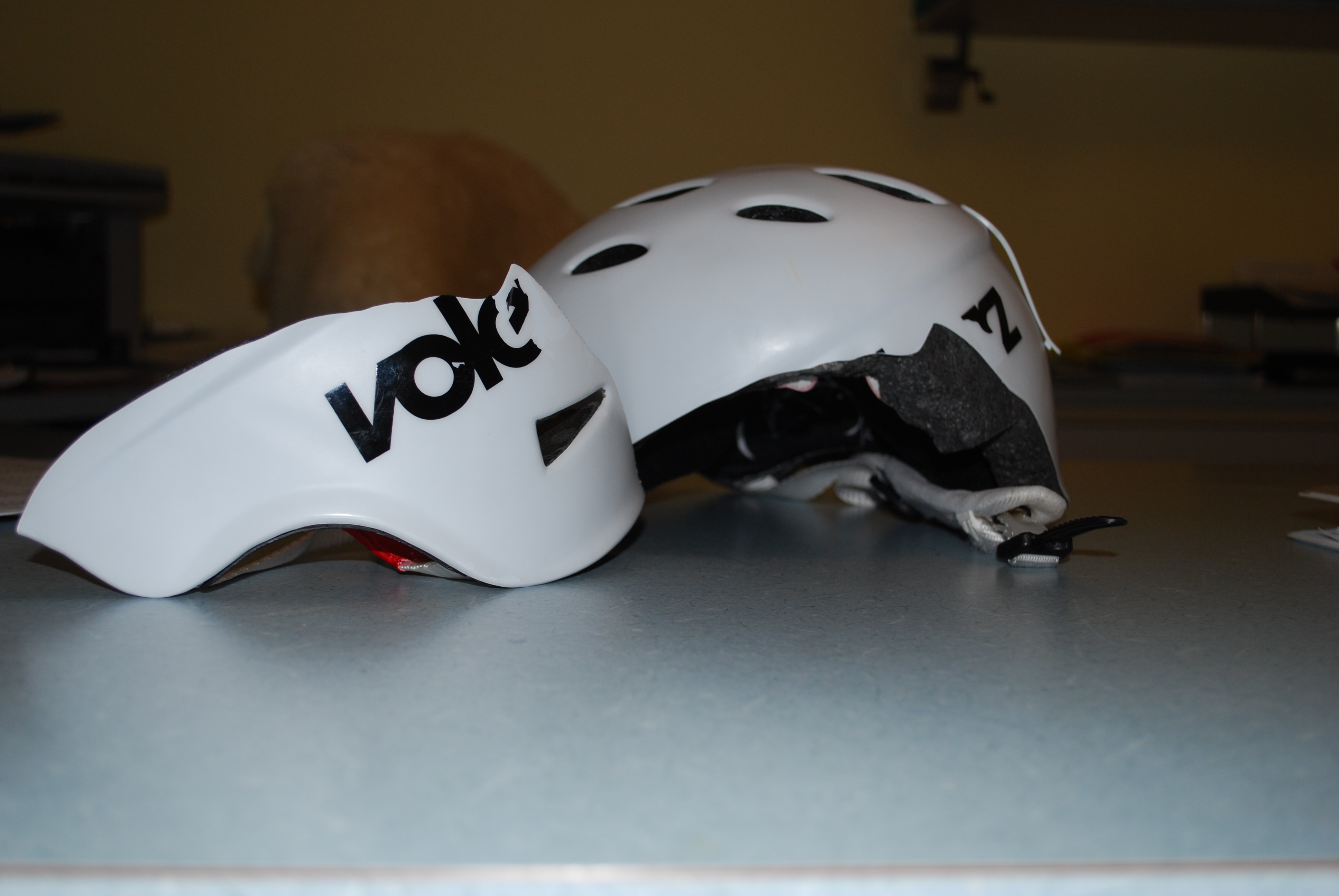 Broken helmet from crash