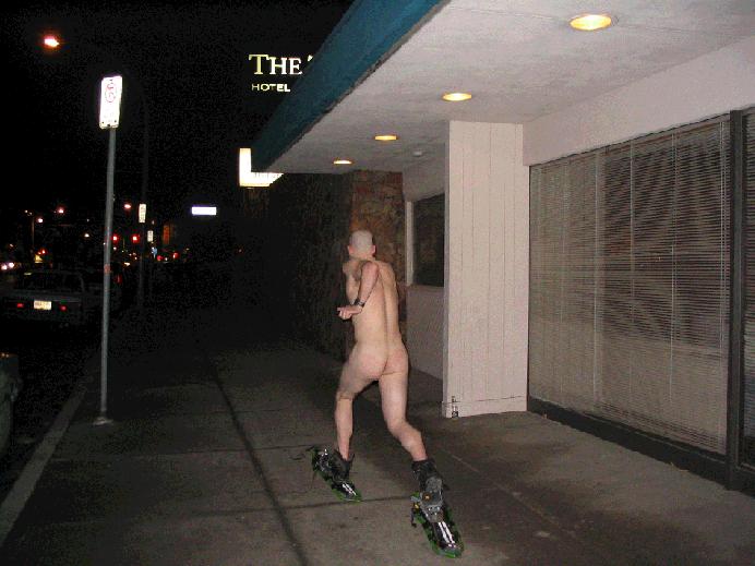 buddy here decides to do some snowshoe streaking on our grad ski trip