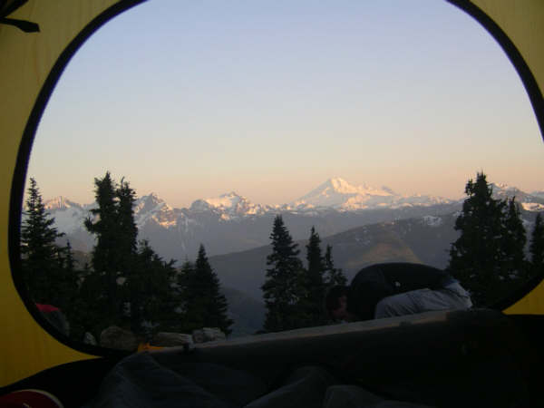 Camping at Mt. Cheam looking at Mt. Baker