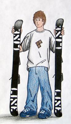 Cartoon sketch with skis