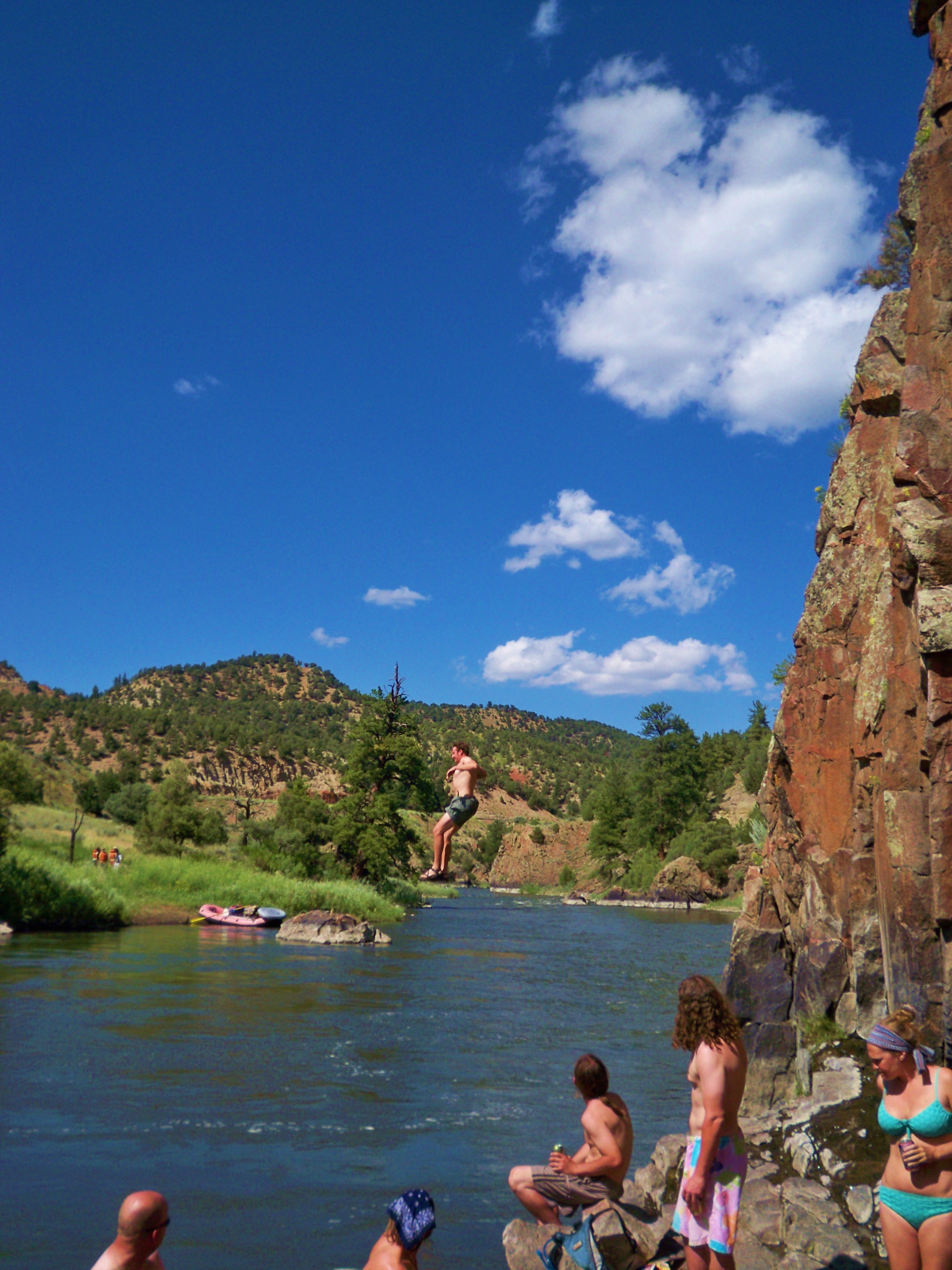 Cliff jumping  on a beautiful day