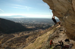 Climbing up rock canyon,