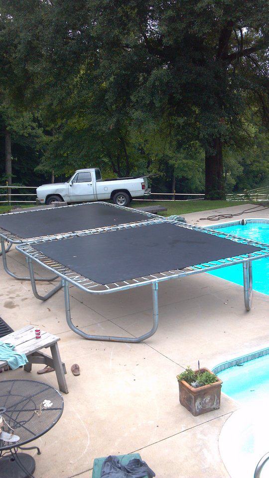 double tramp by the pool