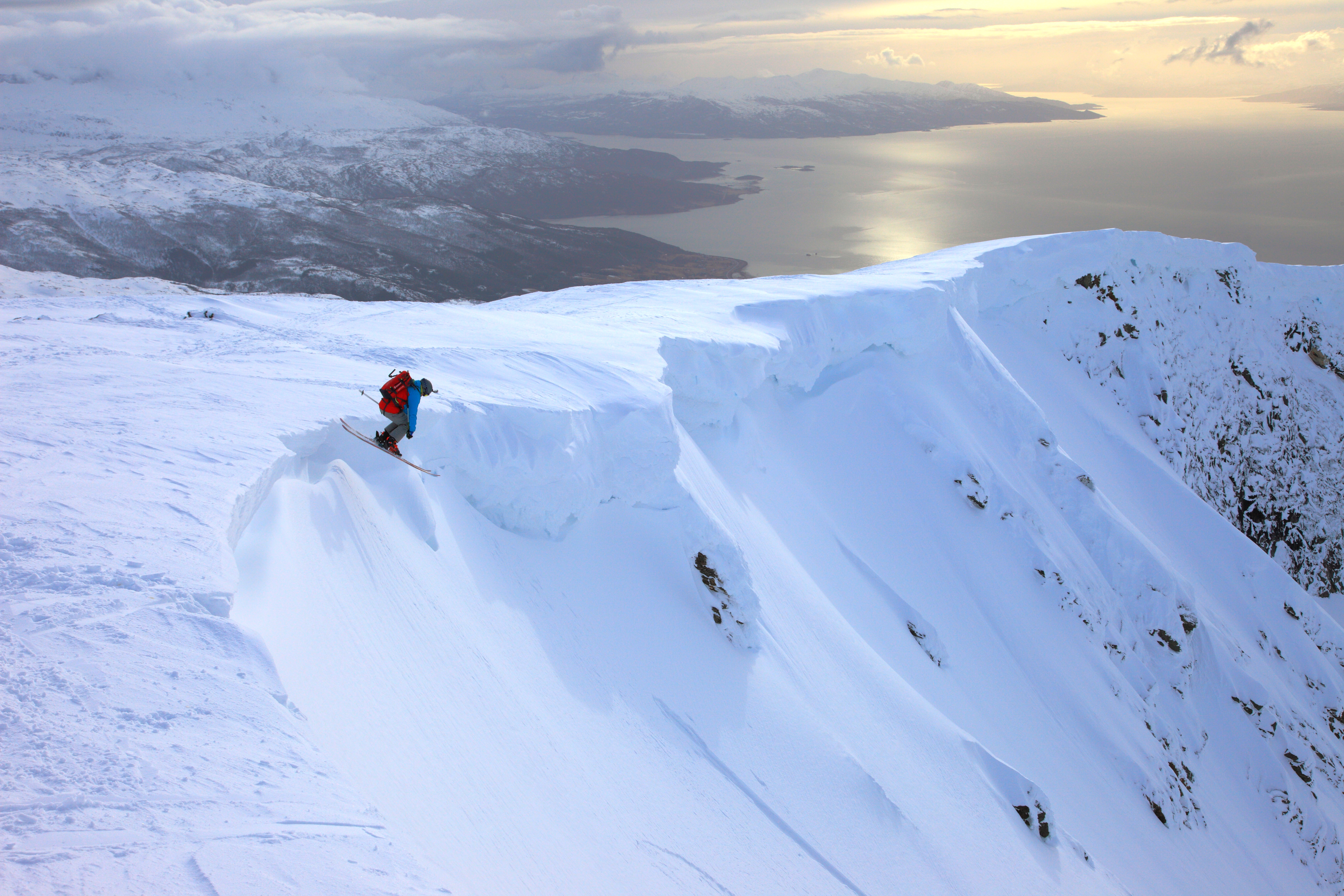 Dropping in over Norwegian fjords
