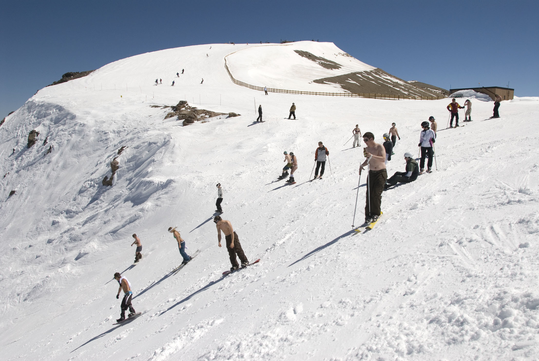 Dropping into Cornice Bowl at Mammoth Mountain