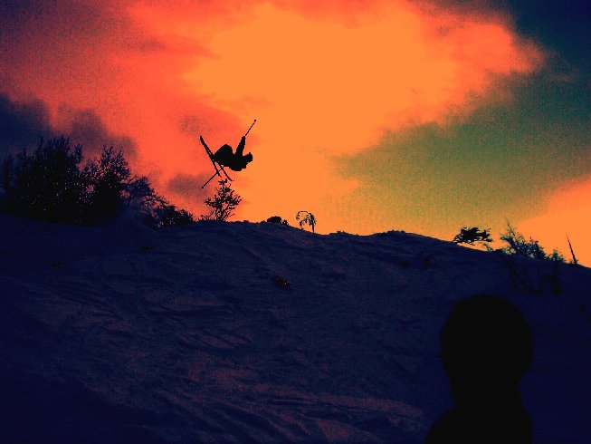 edited image of me taking a Rodeo 720 on telemark