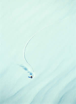 Eric Pollard skiing switch in deep ass pow