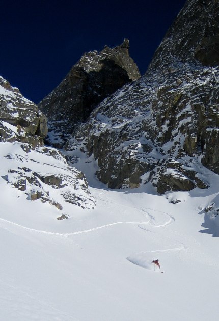 Exiting the Coombs-Tanner Couloir