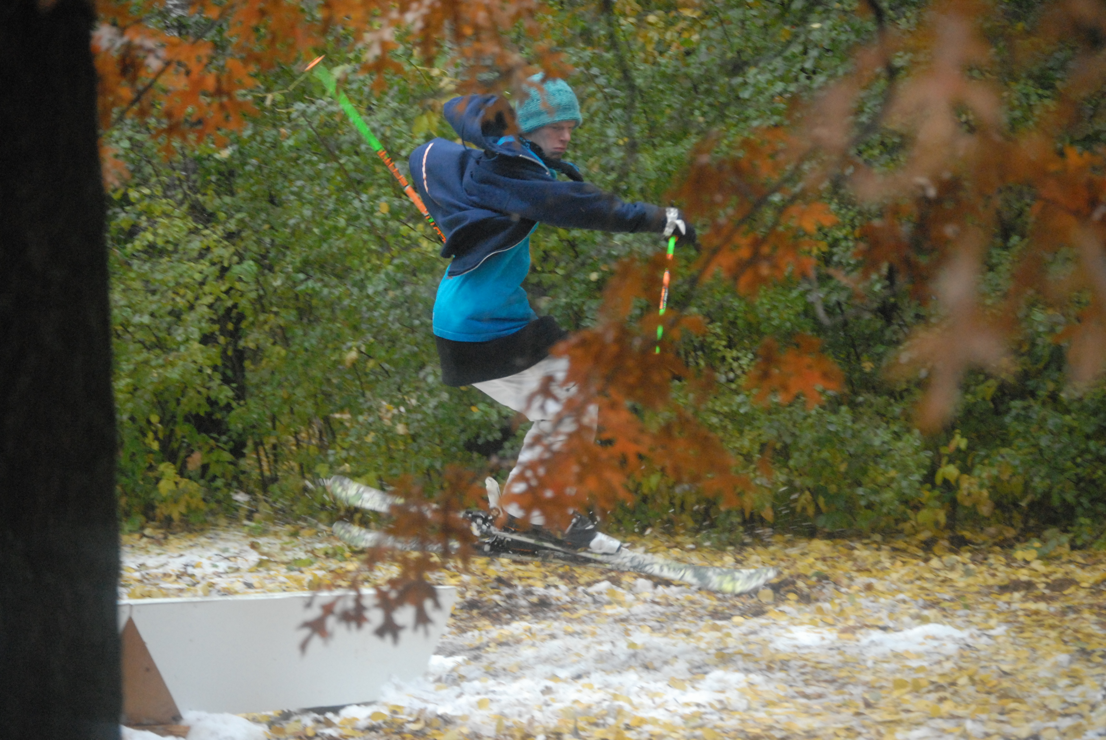 Fall skiing in Blake;s yard