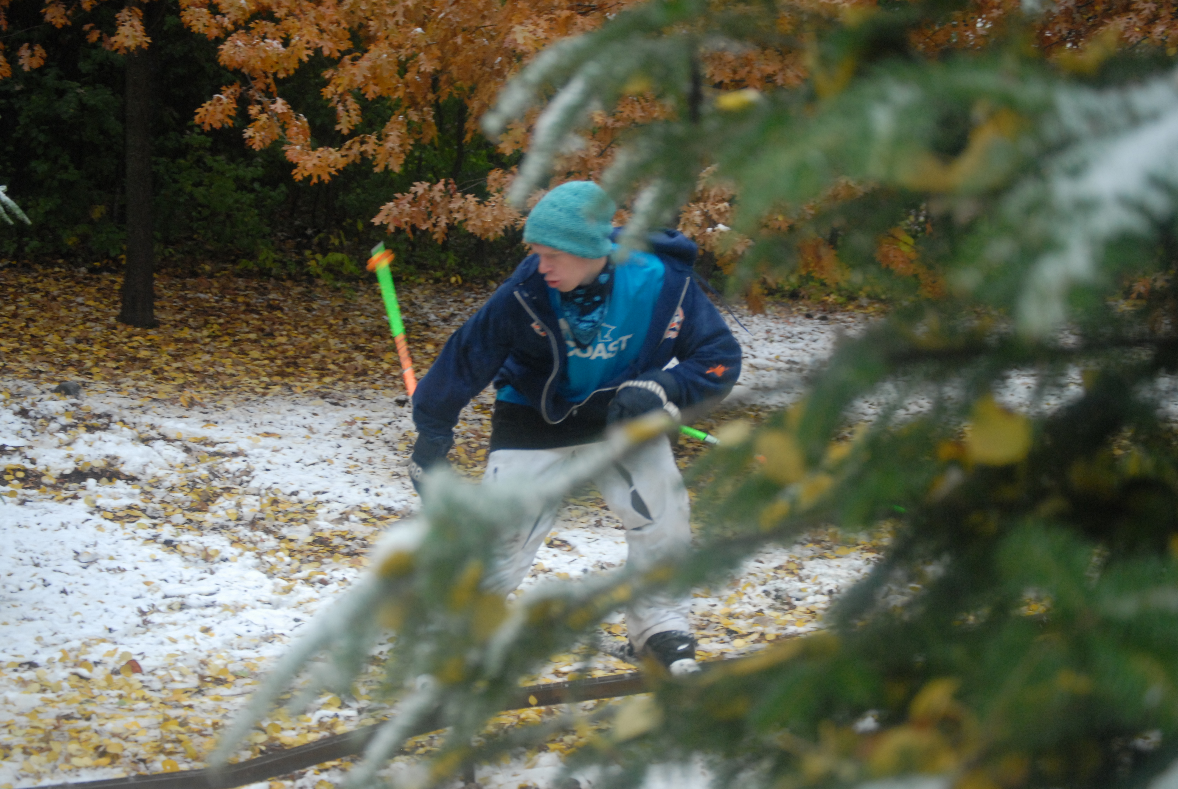 Fall skiing in Blake's yard