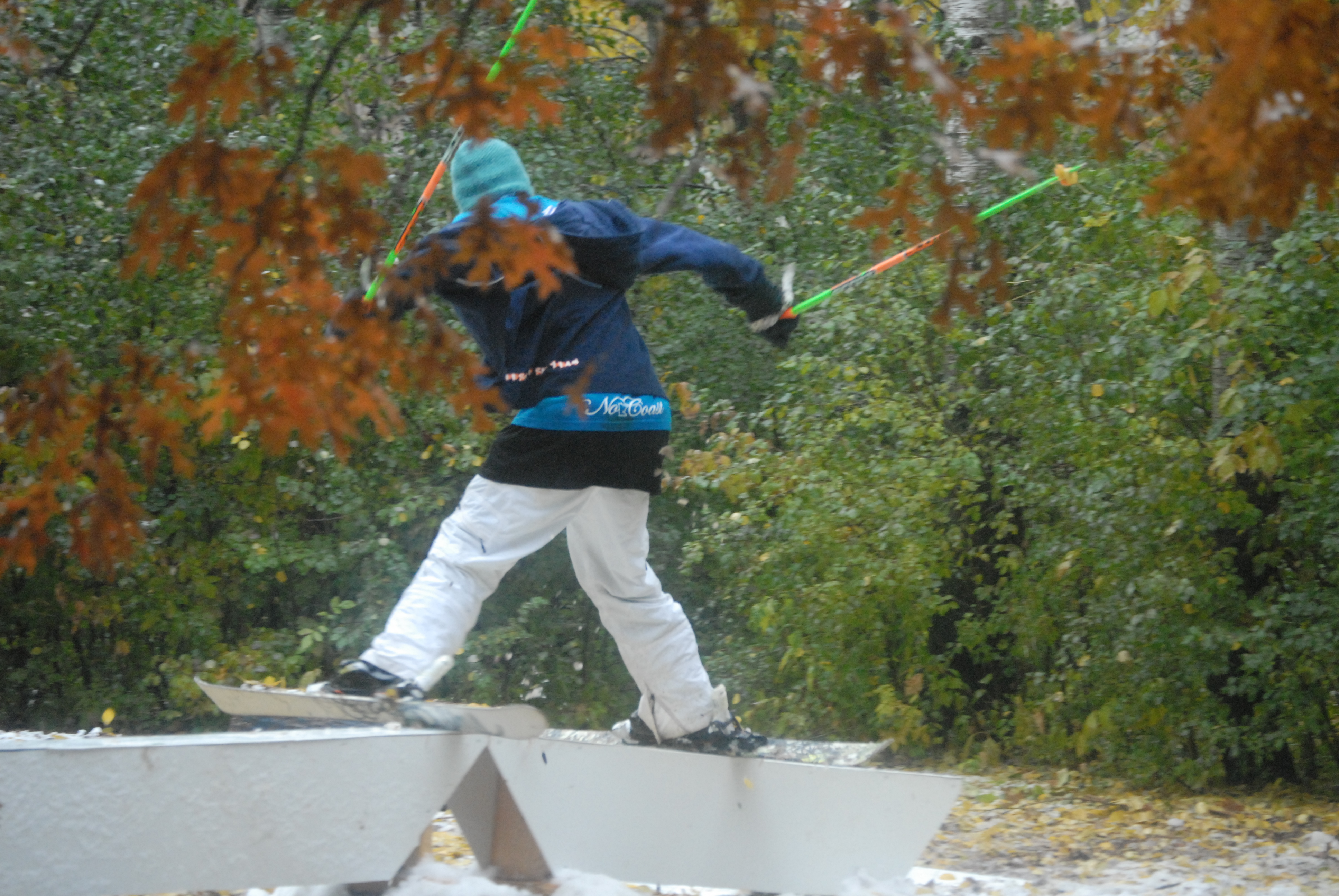 Fall skiing in Blake's yard