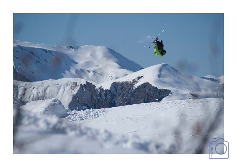 Flip on powderkicker - beautiful scenery