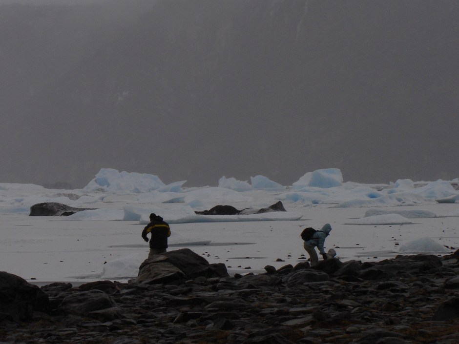 frozen lake and frozen icebergs