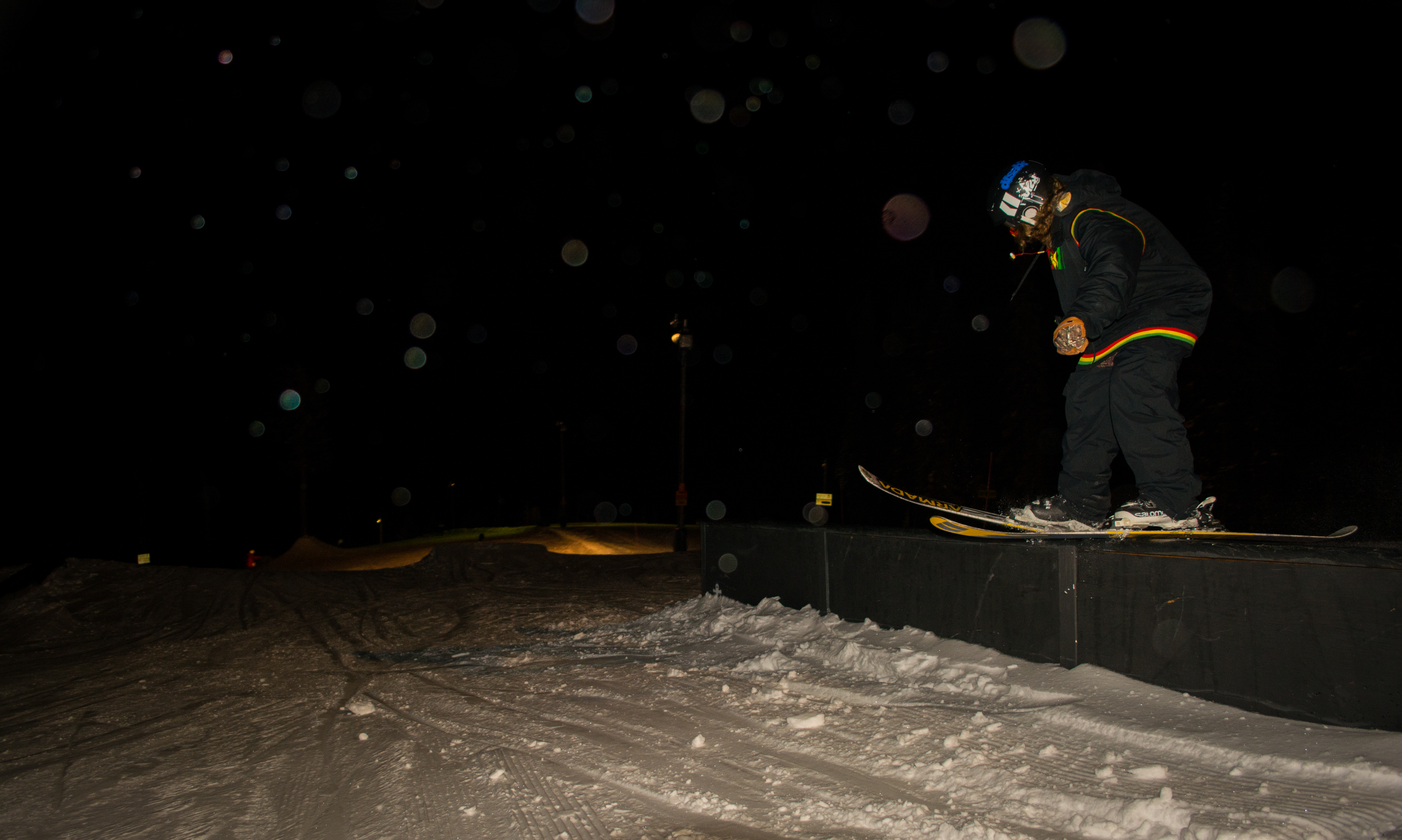 Gabe on rails, at night.