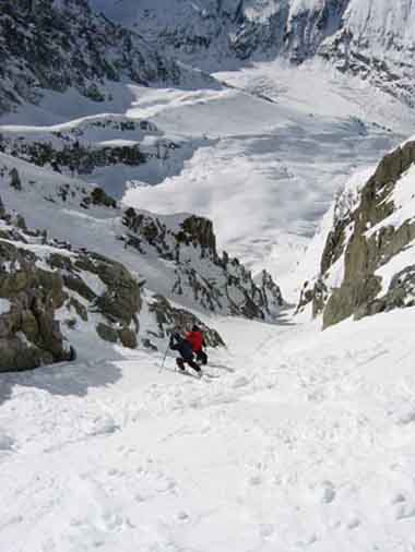Getting first tracks in this classic cham couloir!