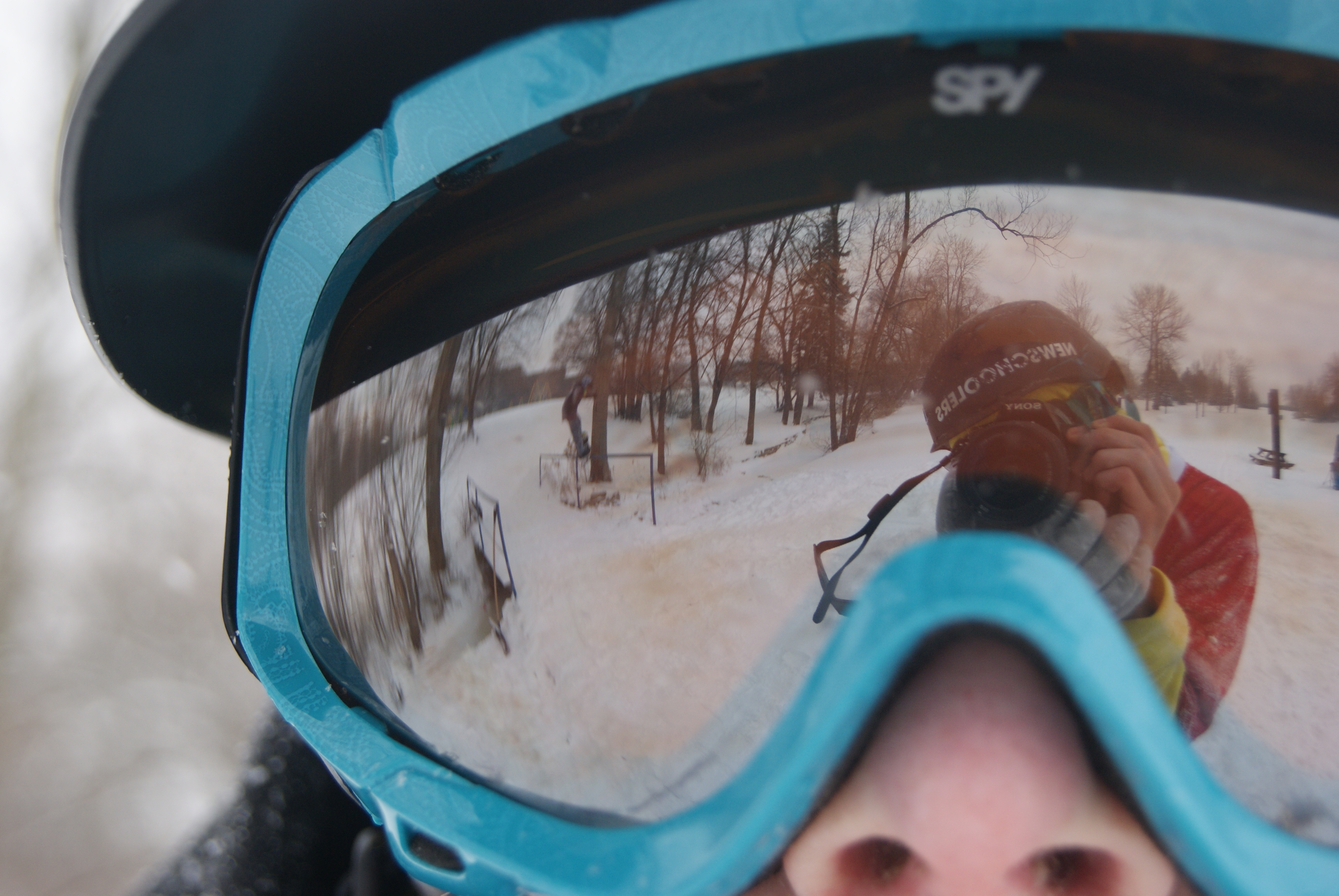 Goggle reflection urban shot