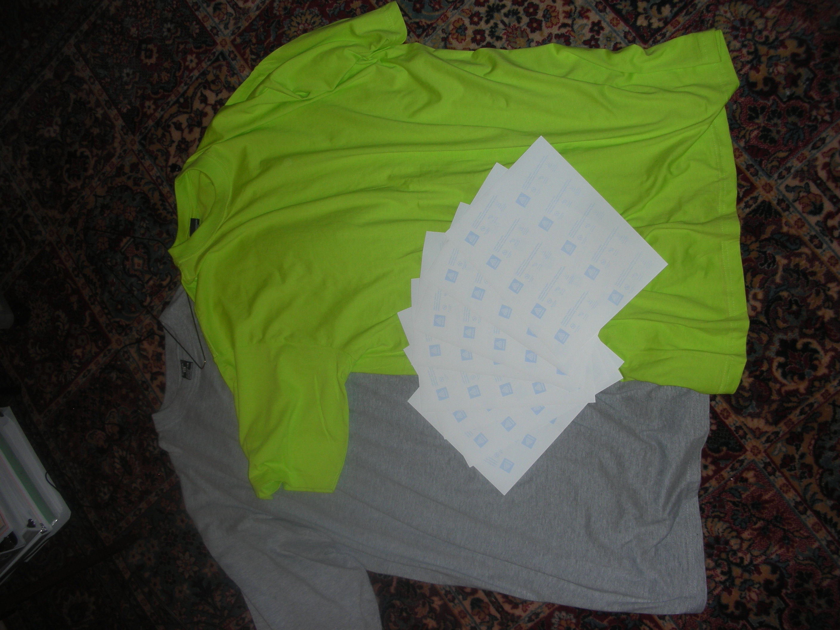 Grey and Green Neon Tall Tees For Sale w/ iron paper