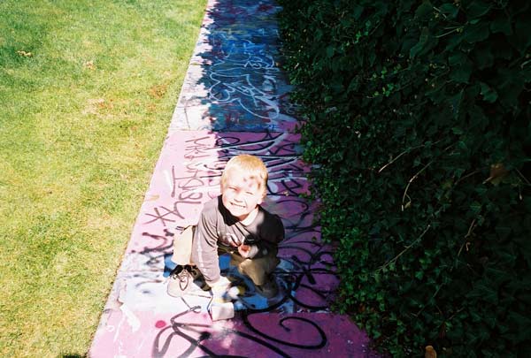 here is the future people, 3 years old does cork 3's on the tramp and paints graffiti