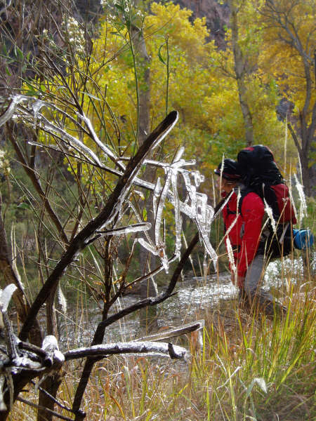 Hiking out after a cold nite